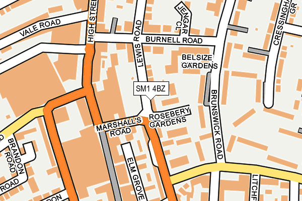 SM1 4BZ map - OS OpenMap – Local (Ordnance Survey)