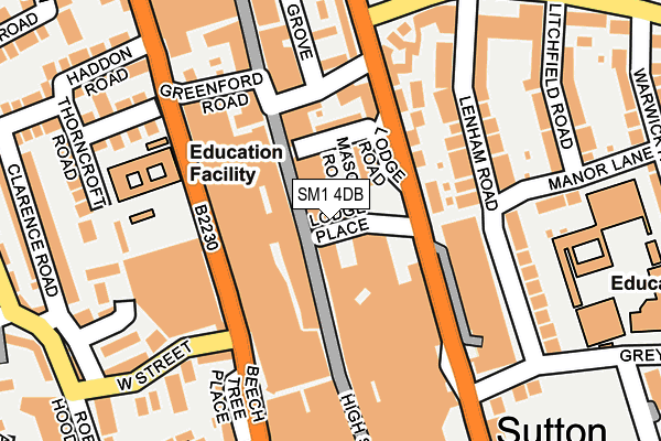 SM1 4DB map - OS OpenMap – Local (Ordnance Survey)