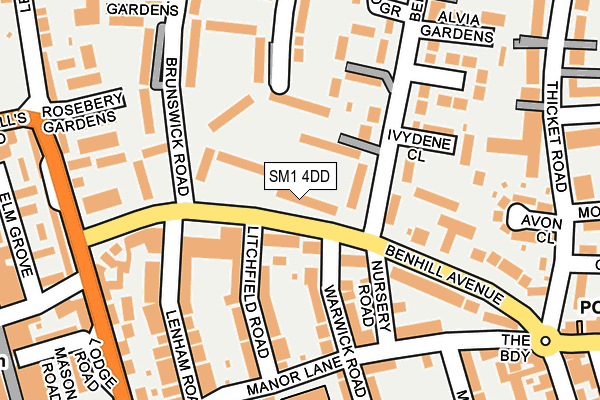 SM1 4DD map - OS OpenMap – Local (Ordnance Survey)