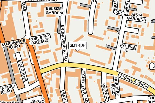 SM1 4DF map - OS OpenMap – Local (Ordnance Survey)