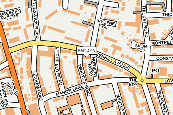 SM1 4DN map - OS OpenMap – Local (Ordnance Survey)