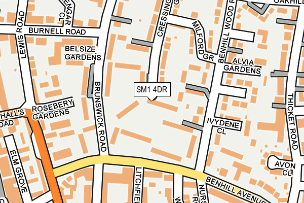 SM1 4DR map - OS OpenMap – Local (Ordnance Survey)