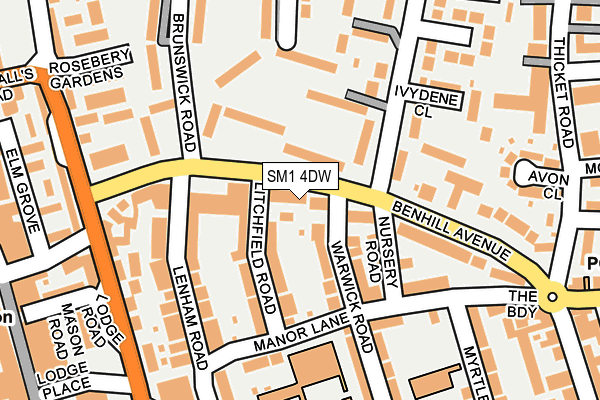 SM1 4DW map - OS OpenMap – Local (Ordnance Survey)