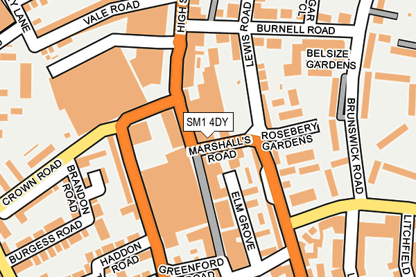 SM1 4DY map - OS OpenMap – Local (Ordnance Survey)