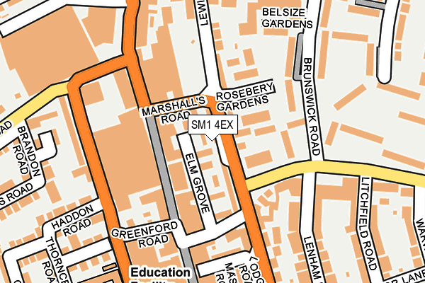 SM1 4EX map - OS OpenMap – Local (Ordnance Survey)
