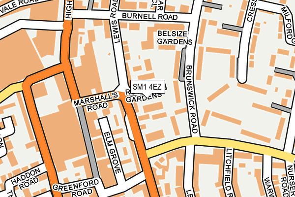 SM1 4EZ map - OS OpenMap – Local (Ordnance Survey)