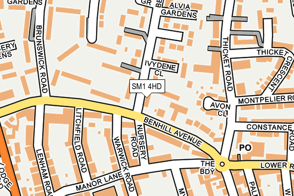 SM1 4HD map - OS OpenMap – Local (Ordnance Survey)