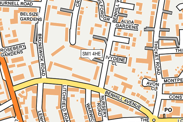 SM1 4HE map - OS OpenMap – Local (Ordnance Survey)
