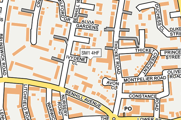 SM1 4HF map - OS OpenMap – Local (Ordnance Survey)