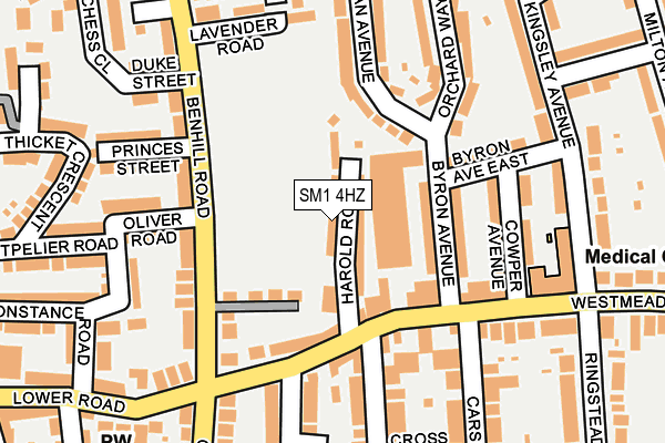 SM1 4HZ map - OS OpenMap – Local (Ordnance Survey)