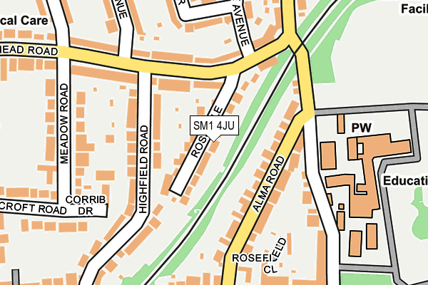 SM1 4JU map - OS OpenMap – Local (Ordnance Survey)