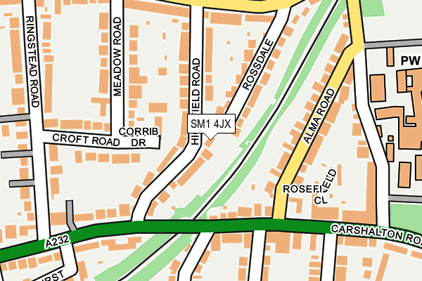 SM1 4JX map - OS OpenMap – Local (Ordnance Survey)