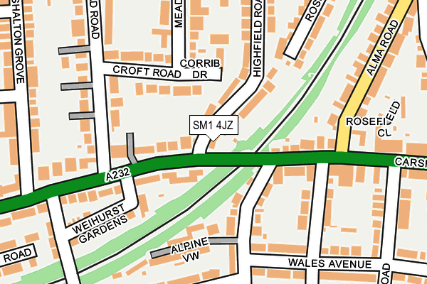 SM1 4JZ map - OS OpenMap – Local (Ordnance Survey)