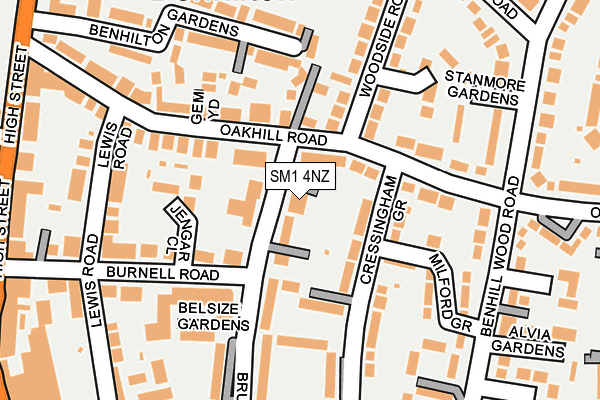 SM1 4NZ map - OS OpenMap – Local (Ordnance Survey)