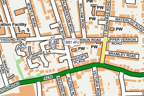 SM1 4PJ map - OS OpenMap – Local (Ordnance Survey)