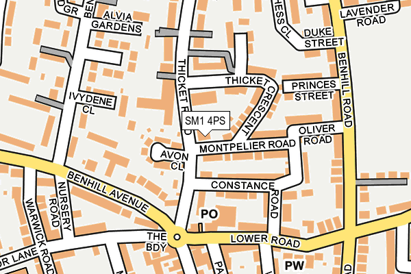 SM1 4PS map - OS OpenMap – Local (Ordnance Survey)