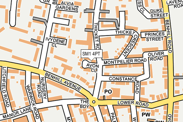 SM1 4PT map - OS OpenMap – Local (Ordnance Survey)