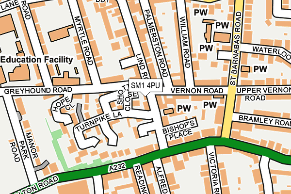 SM1 4PU map - OS OpenMap – Local (Ordnance Survey)