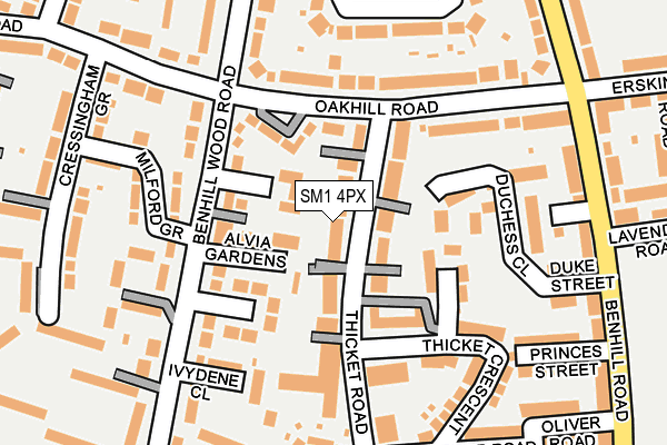 SM1 4PX map - OS OpenMap – Local (Ordnance Survey)