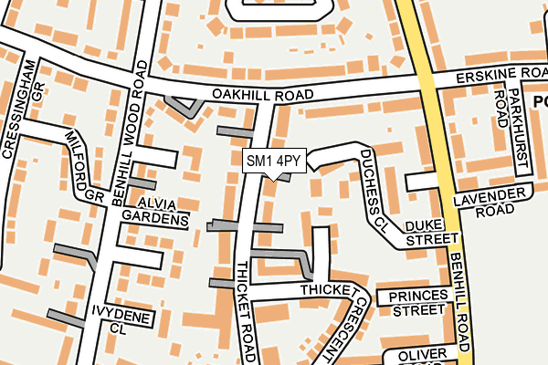 SM1 4PY map - OS OpenMap – Local (Ordnance Survey)