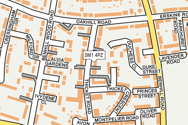 SM1 4PZ map - OS OpenMap – Local (Ordnance Survey)