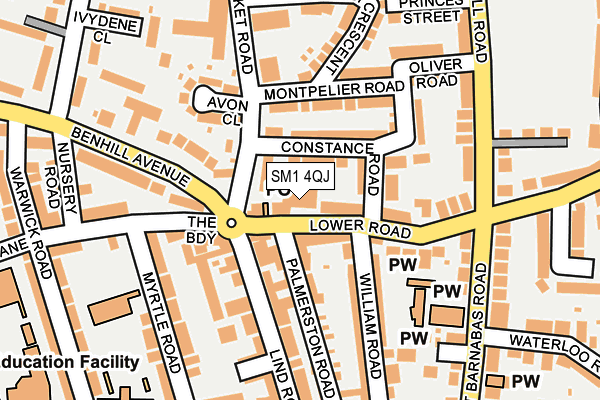 SM1 4QJ map - OS OpenMap – Local (Ordnance Survey)