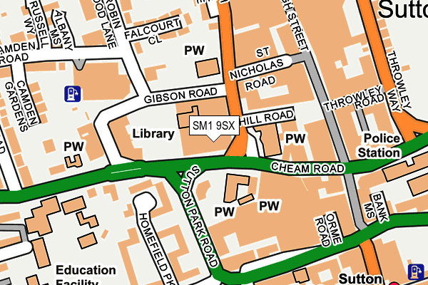 SM1 9SX map - OS OpenMap – Local (Ordnance Survey)