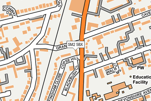 SM2 5BX map - OS OpenMap – Local (Ordnance Survey)