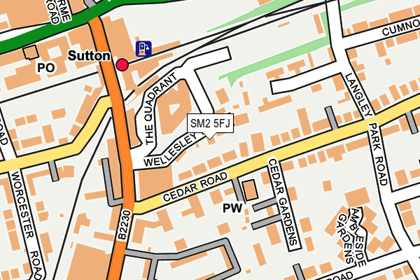 SM2 5FJ map - OS OpenMap – Local (Ordnance Survey)