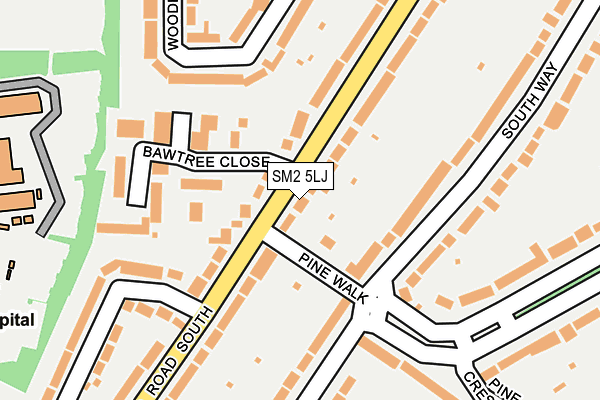 SM2 5LJ map - OS OpenMap – Local (Ordnance Survey)