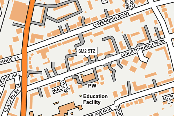 SM2 5TZ map - OS OpenMap – Local (Ordnance Survey)