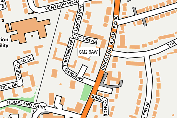 SM2 6AW map - OS OpenMap – Local (Ordnance Survey)
