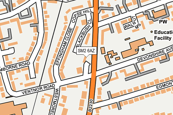 SM2 6AZ map - OS OpenMap – Local (Ordnance Survey)