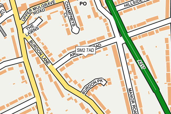 SM2 7AD map - OS OpenMap – Local (Ordnance Survey)