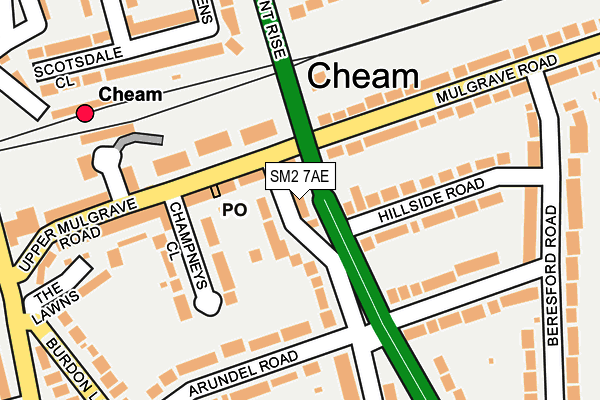 SM2 7AE map - OS OpenMap – Local (Ordnance Survey)