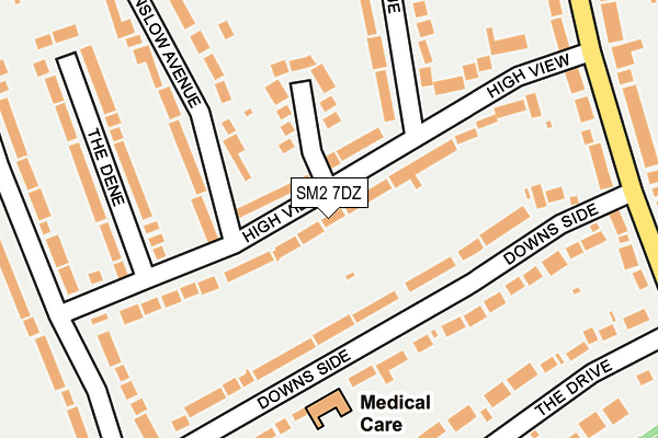 SM2 7DZ map - OS OpenMap – Local (Ordnance Survey)