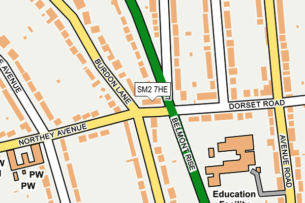 SM2 7HE map - OS OpenMap – Local (Ordnance Survey)