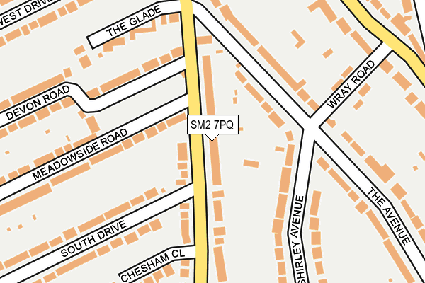 SM2 7PQ map - OS OpenMap – Local (Ordnance Survey)