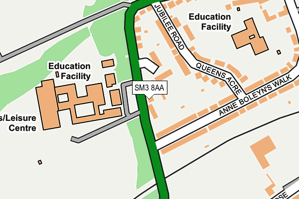 SM3 8AA map - OS OpenMap – Local (Ordnance Survey)