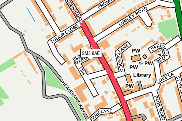 SM3 8AE map - OS OpenMap – Local (Ordnance Survey)