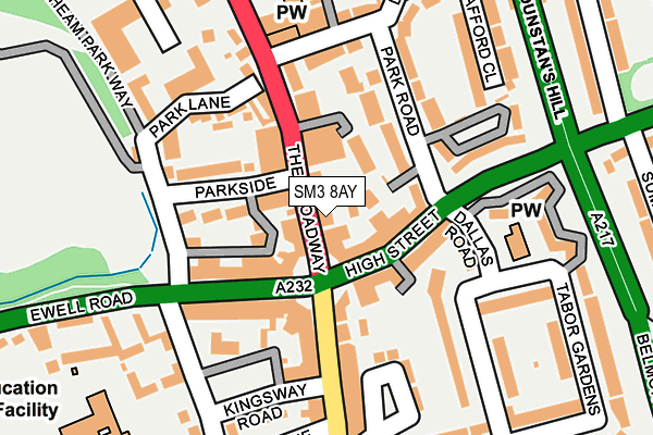 SM3 8AY map - OS OpenMap – Local (Ordnance Survey)