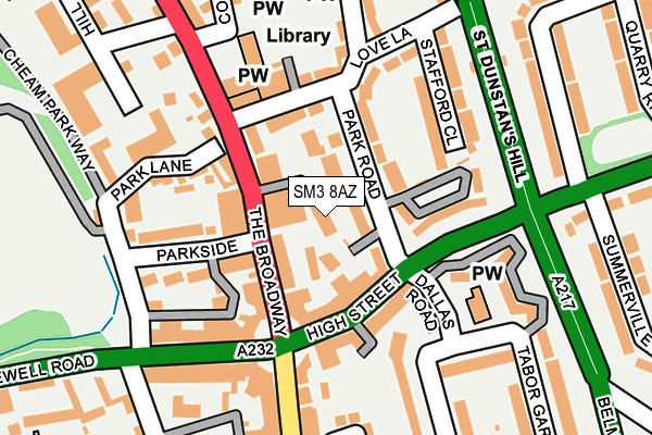 SM3 8AZ map - OS OpenMap – Local (Ordnance Survey)