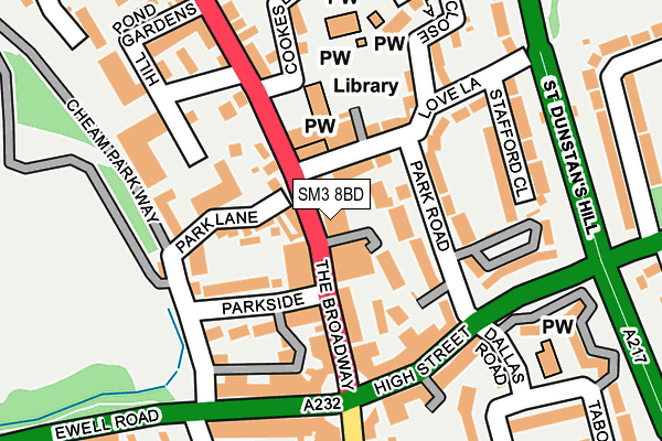 SM3 8BD map - OS OpenMap – Local (Ordnance Survey)