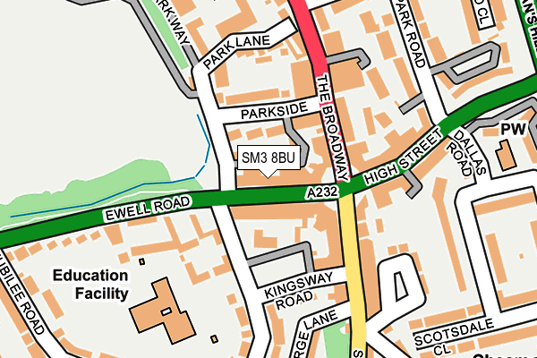 SM3 8BU map - OS OpenMap – Local (Ordnance Survey)