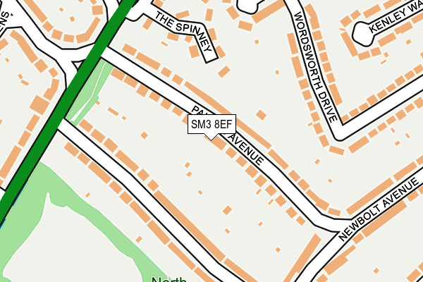 SM3 8EF map - OS OpenMap – Local (Ordnance Survey)