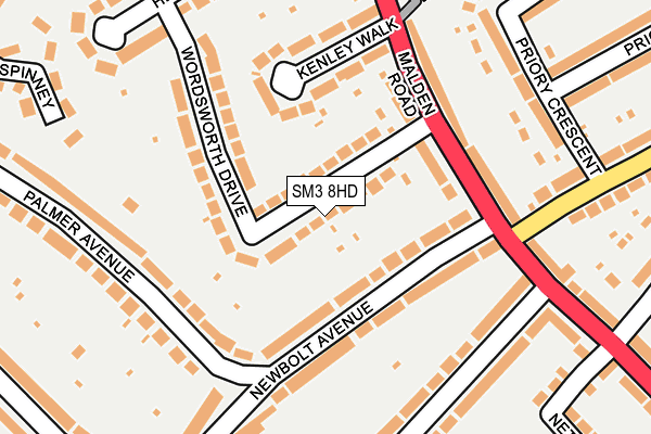 SM3 8HD map - OS OpenMap – Local (Ordnance Survey)