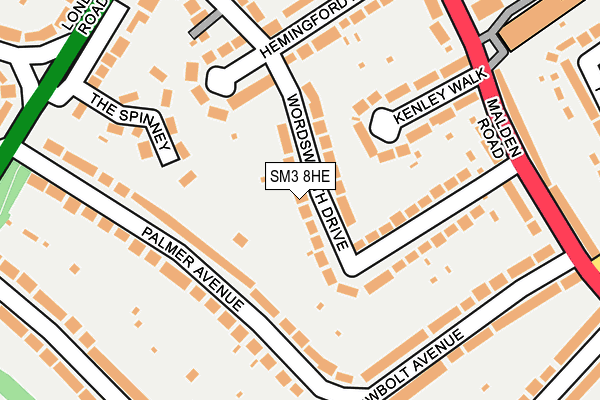 SM3 8HE map - OS OpenMap – Local (Ordnance Survey)