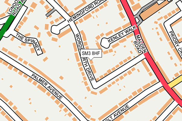 SM3 8HF map - OS OpenMap – Local (Ordnance Survey)