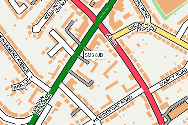 SM3 8JD map - OS OpenMap – Local (Ordnance Survey)