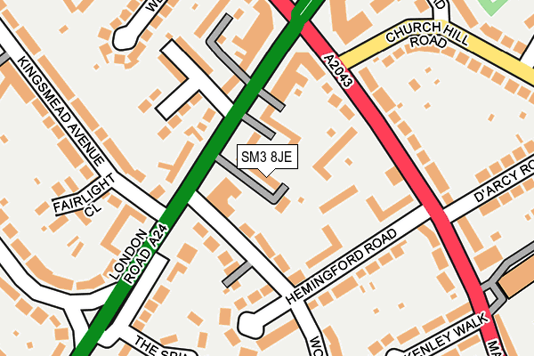 SM3 8JE map - OS OpenMap – Local (Ordnance Survey)